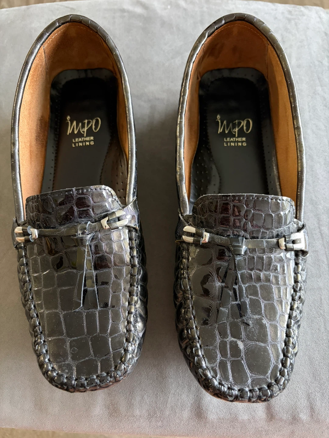 IMPO Dark Gray Patent Faux Croc Loafers - Size 10 - photo 5