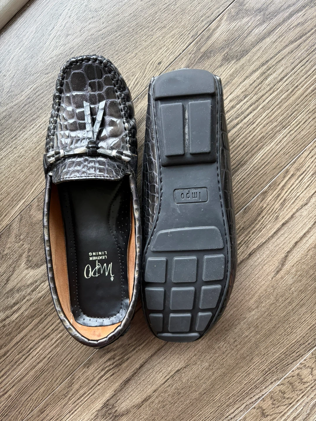 IMPO Dark Gray Patent Faux Croc Loafers - Size 10 - photo 2
