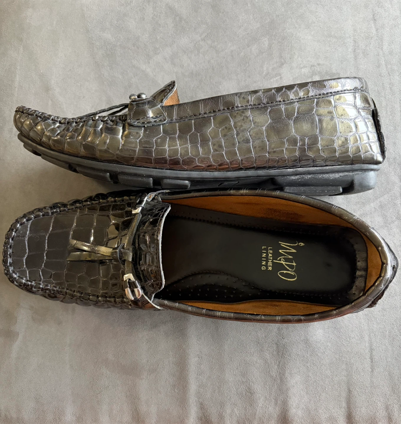 IMPO Dark Gray Patent Faux Croc Loafers - Size 10 - photo 4