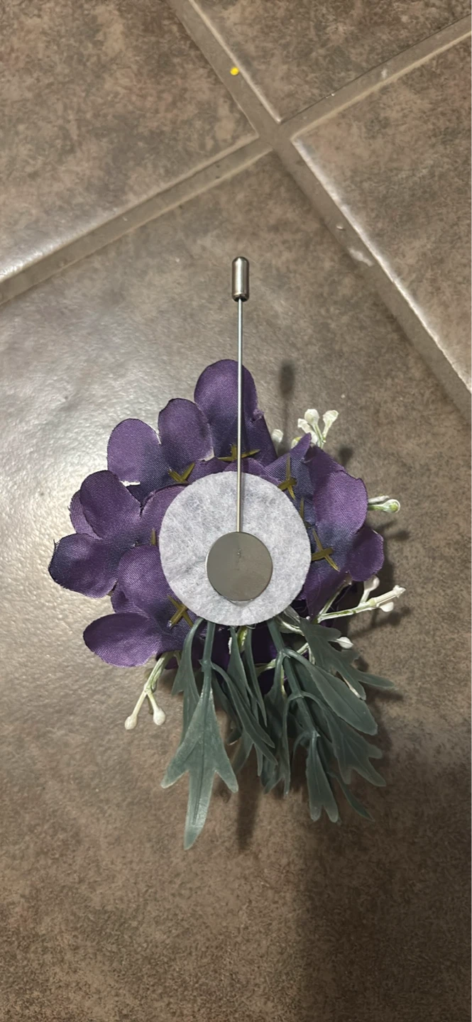 Set of 6 Purple Floral Boutonnieres with Pins - photo 2