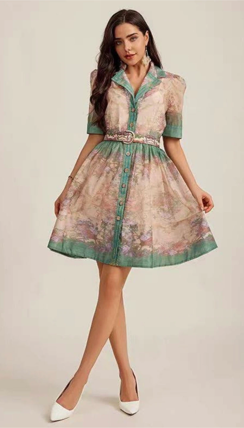Floral Print Shirt Dress with Belt - photo 2
