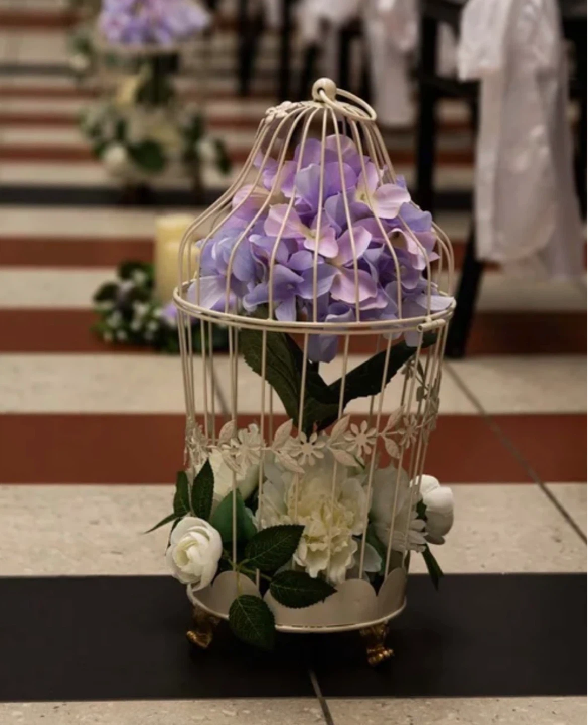 Decorative Birdcage with Faux Flowers