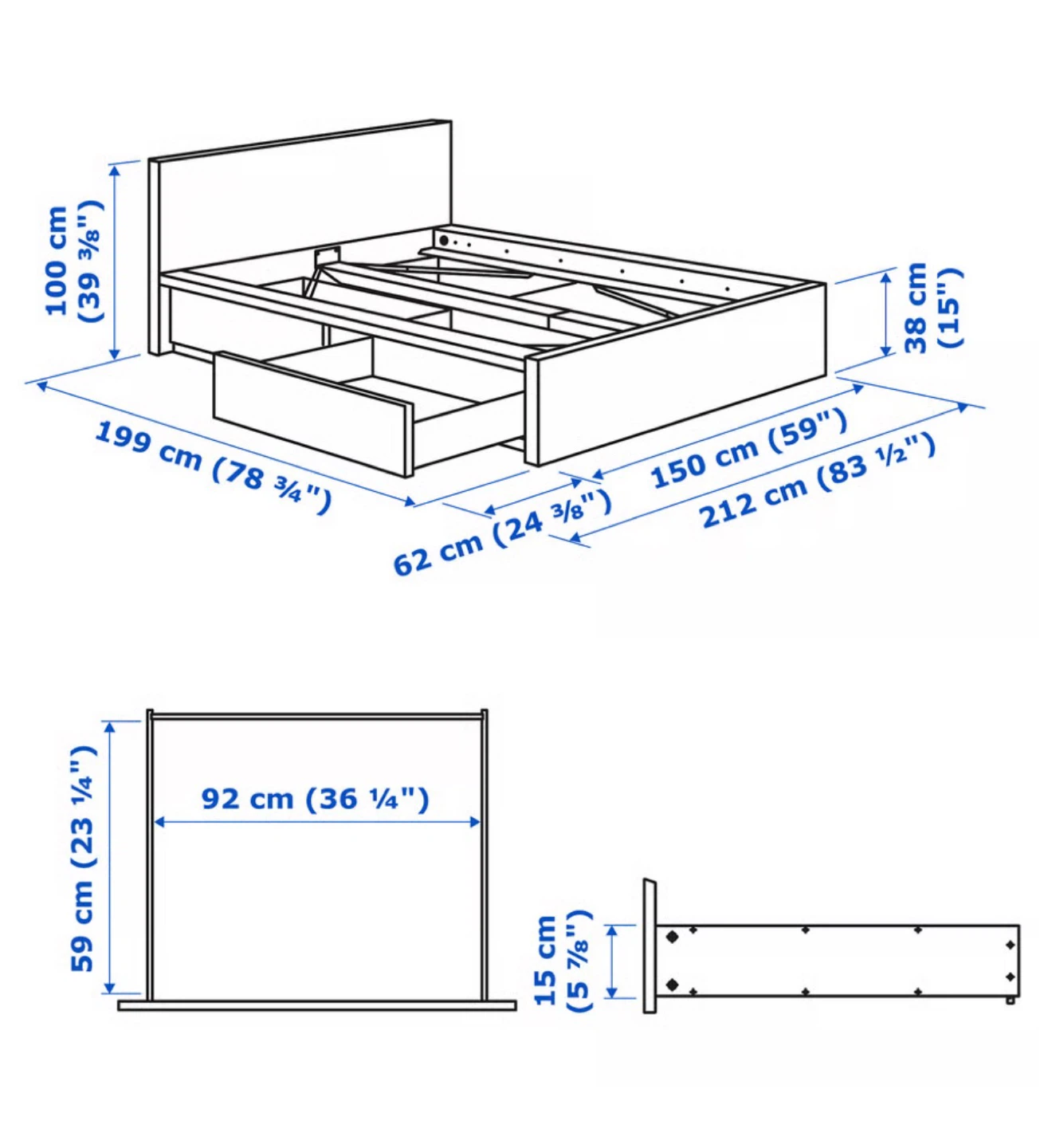 IKEA MALM White Bed Frame with 2 Drawers - photo 2