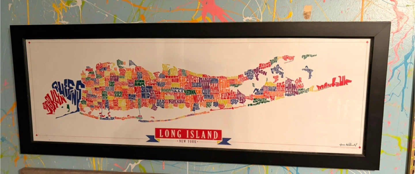Framed Long Island Map Print - NYC Boroughs and Towns