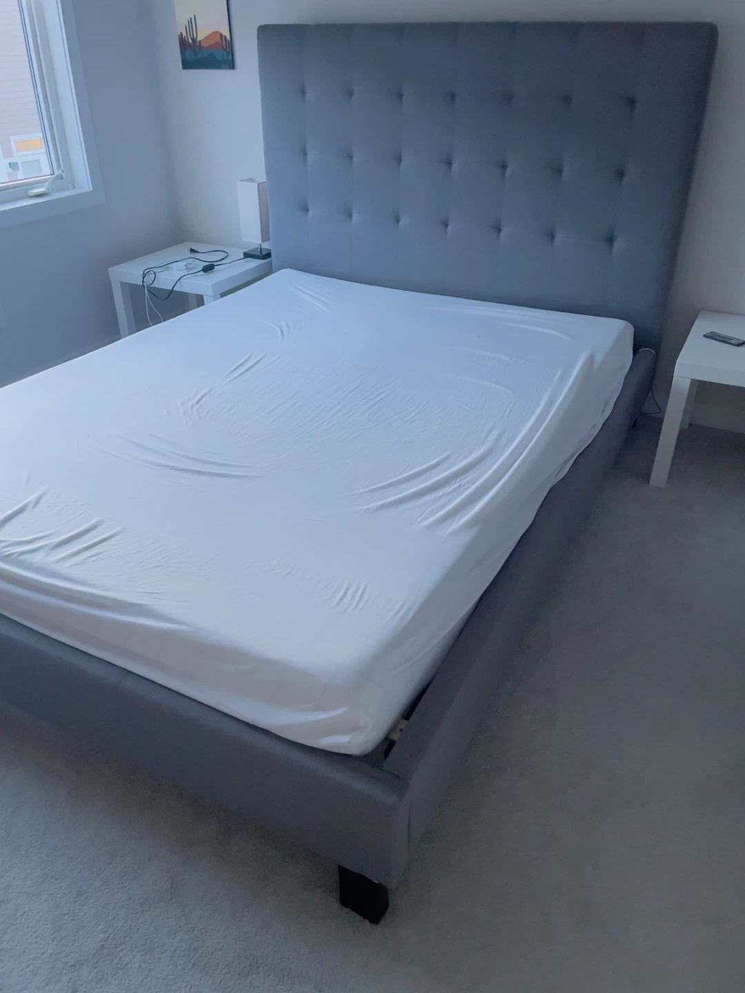 Queen Grey Upholstered Tufted Headboard Bed Frame - photo 3