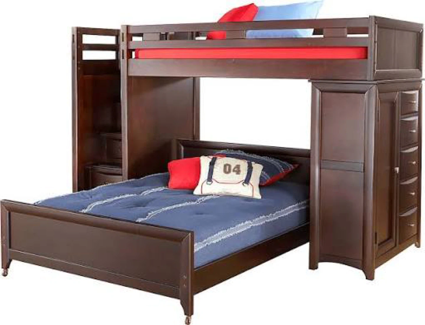 Wooden Bunk Bed with Desk and Storage