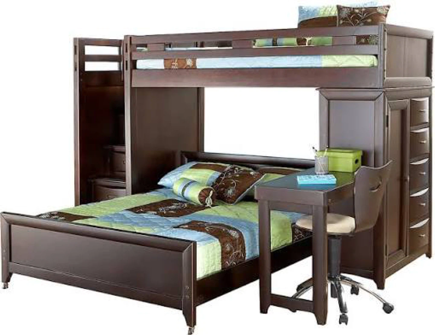 Wooden Bunk Bed with Desk and Storage - photo 2