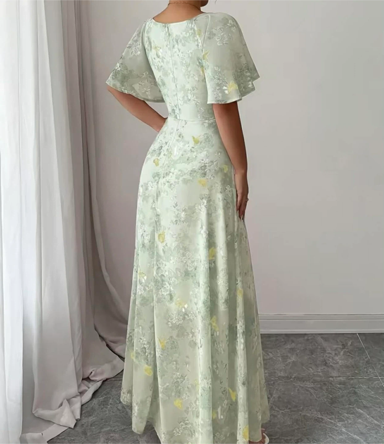 Floral Print Maxi Dress with Flutter Sleeves - photo 2