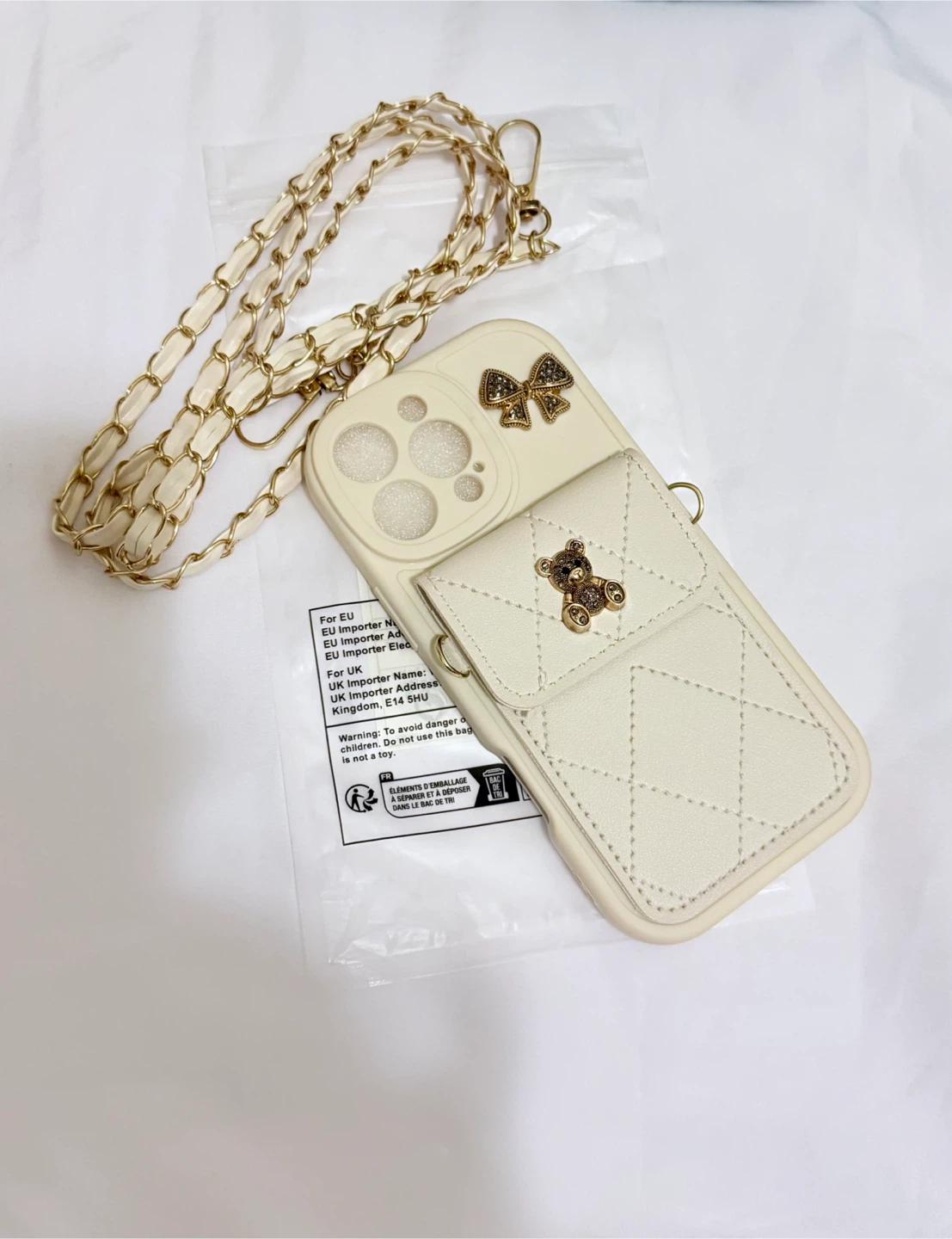 Cream Quilted Phone Case with Card Holder and Chain Strap - photo 5