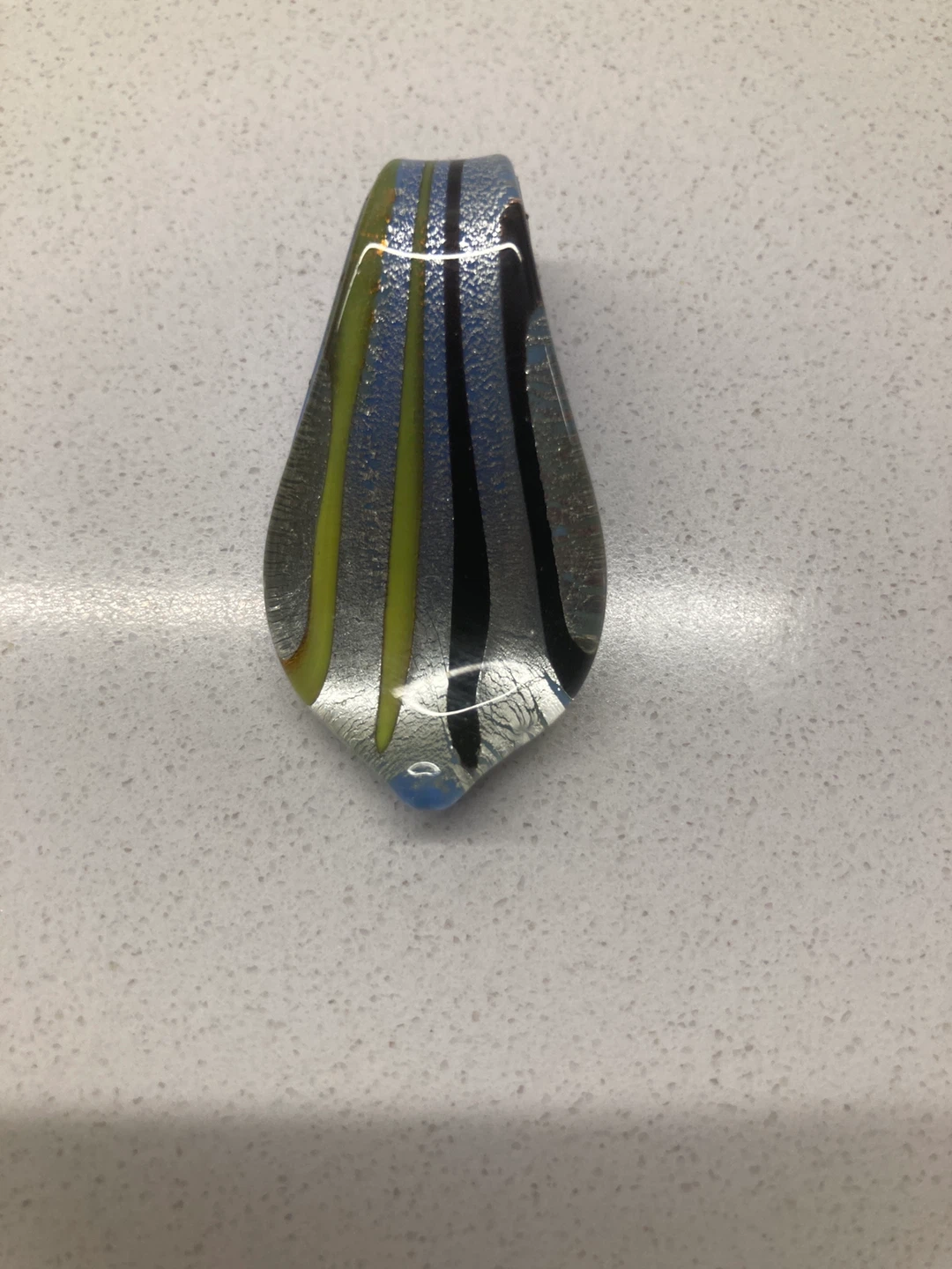 Glass Pendant with Blue and Striped Design