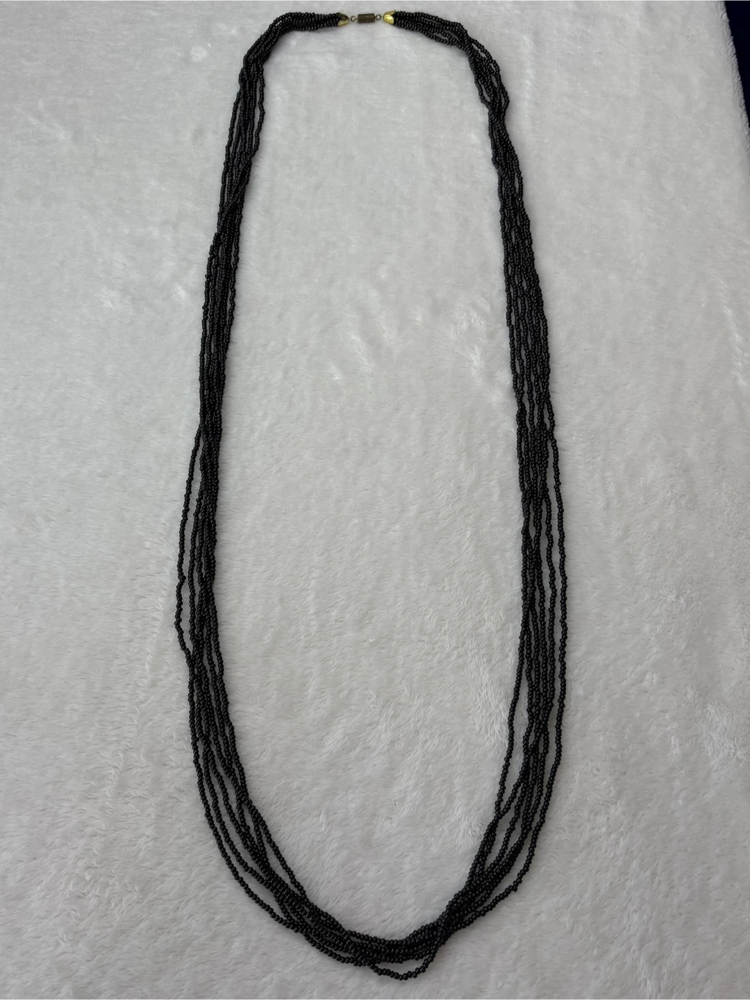 Vintage Multi Strand Black Seed Bead Long Necklace 46 in - photo 2