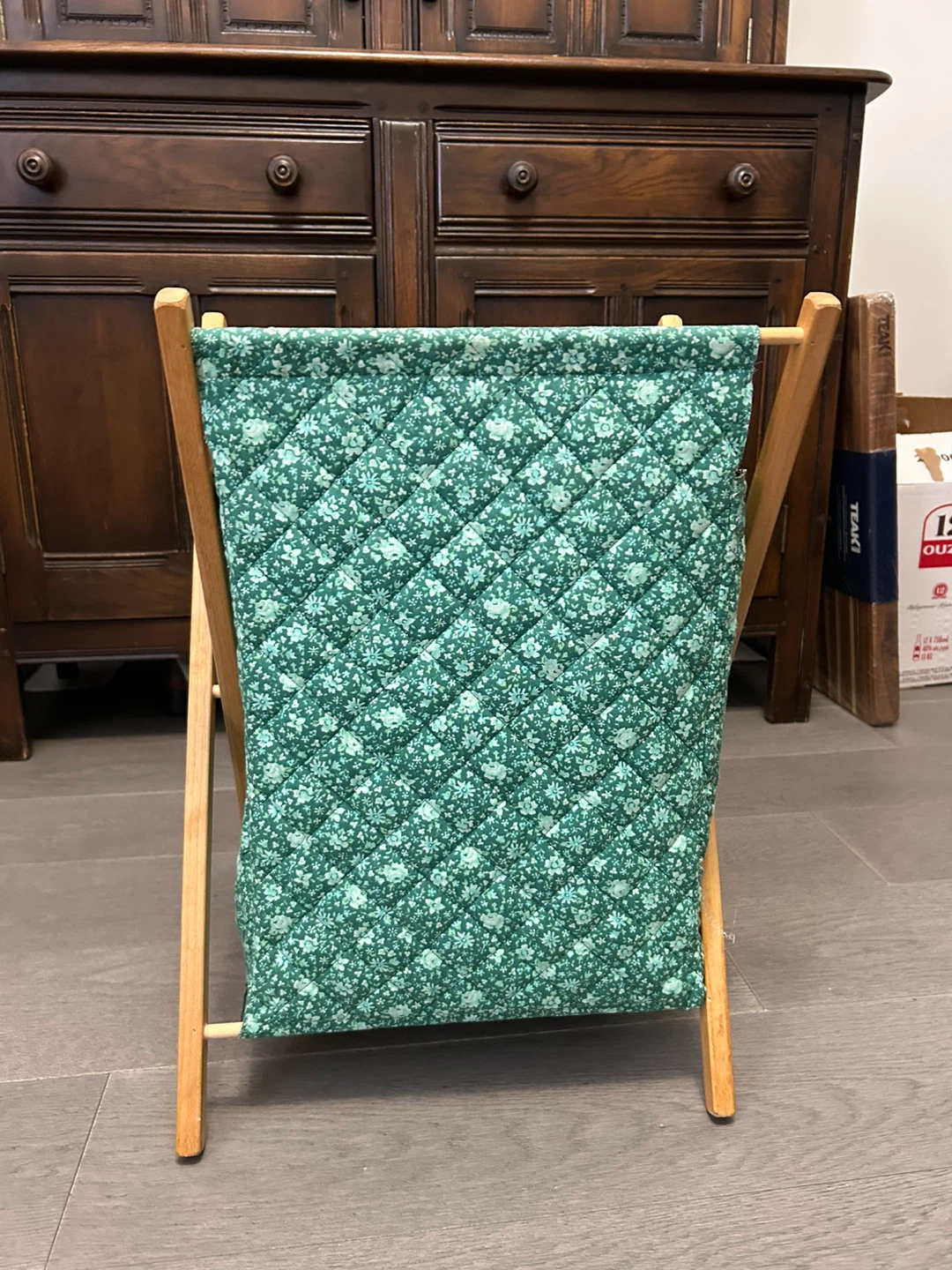 Vintage Fabric/Wooden Frame Folding Caddy/Basket