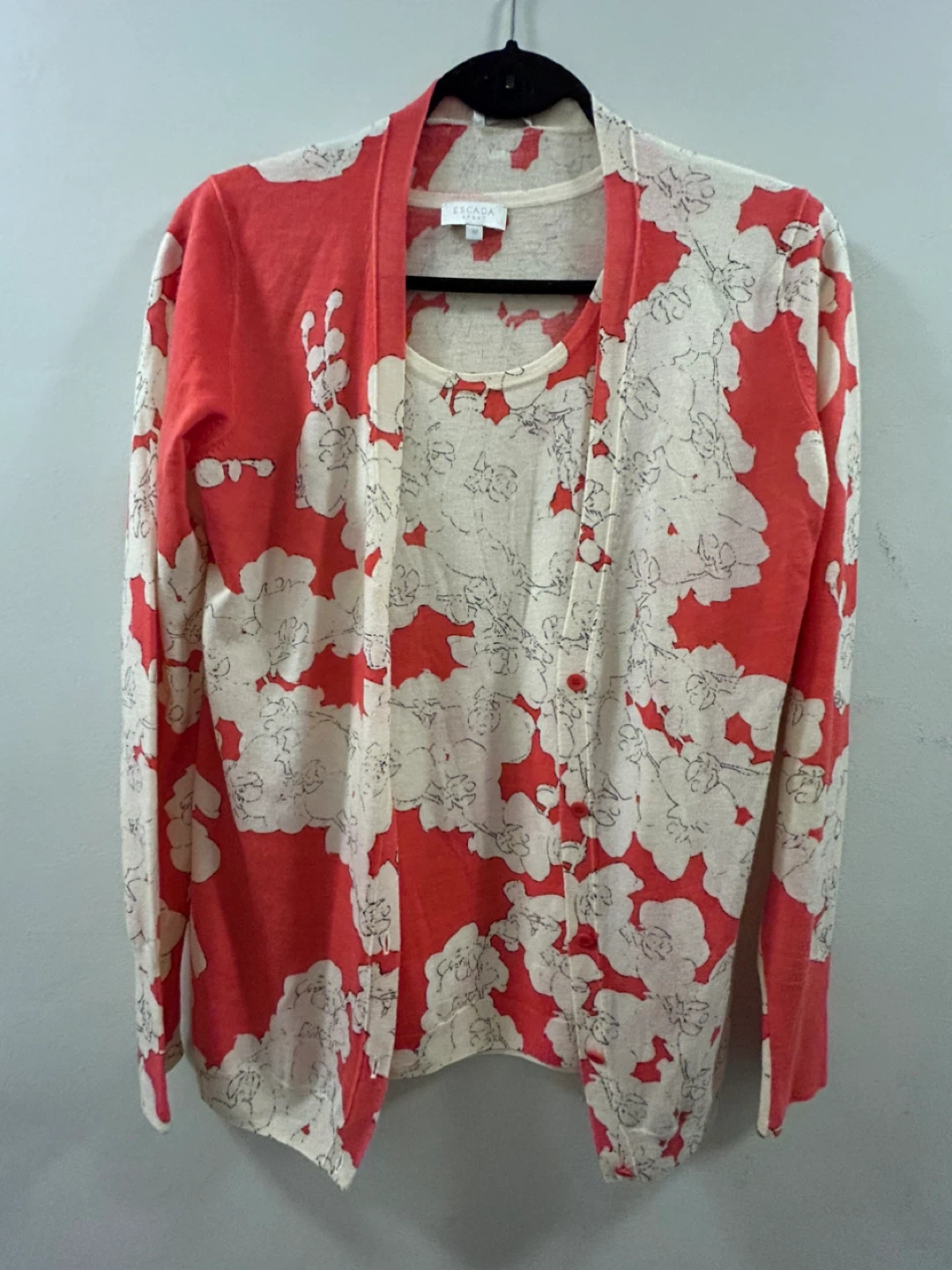 Escada Sport Women's Floral Print Cardigan and Tank Set - Medium