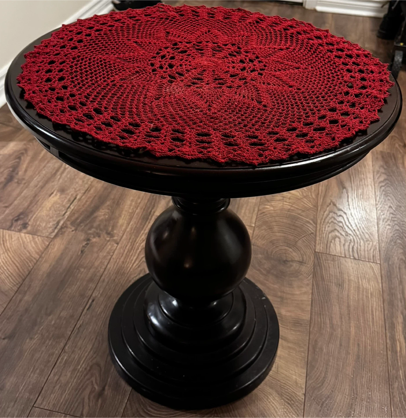 Dark Wood Pedestal Side Table - photo 2
