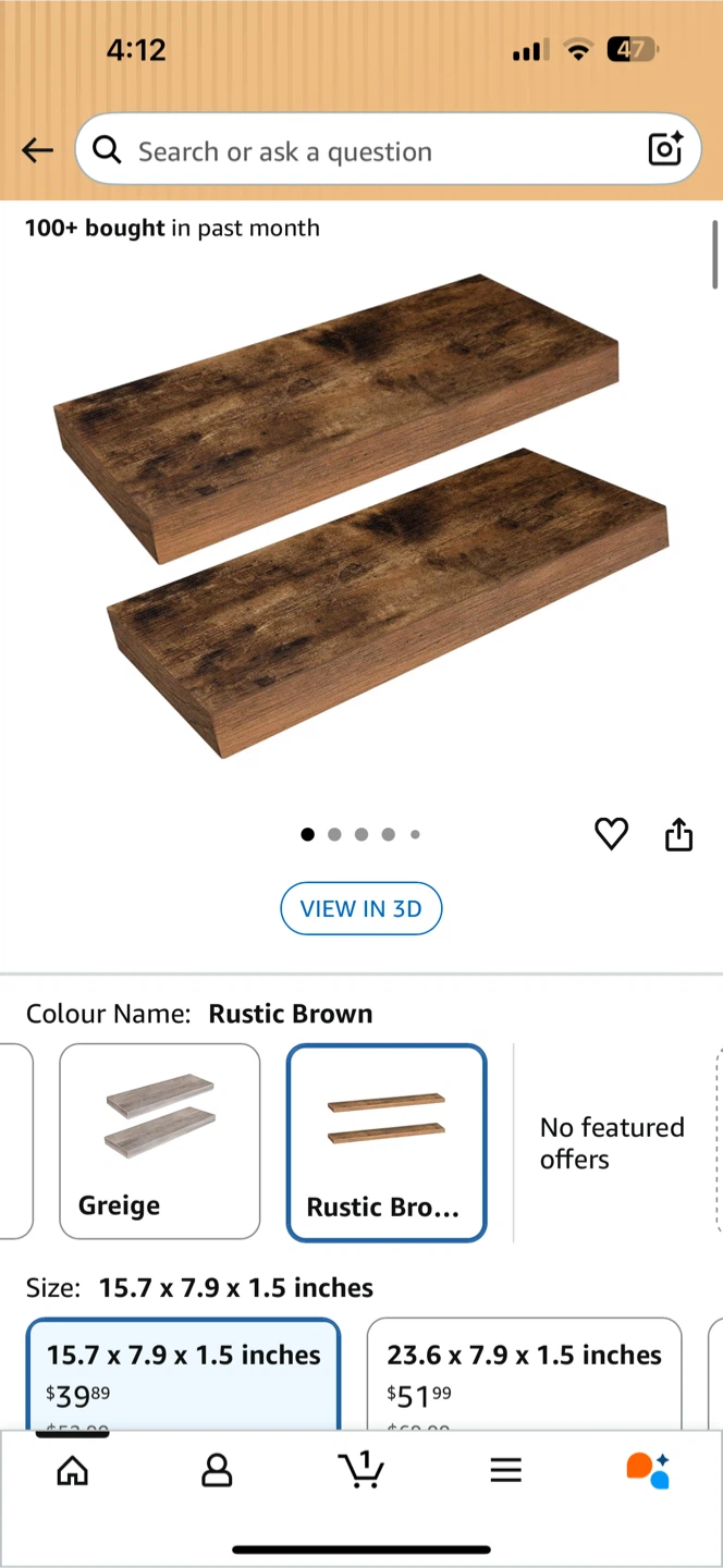 Rustic Brown Floating Shelves Set of 2