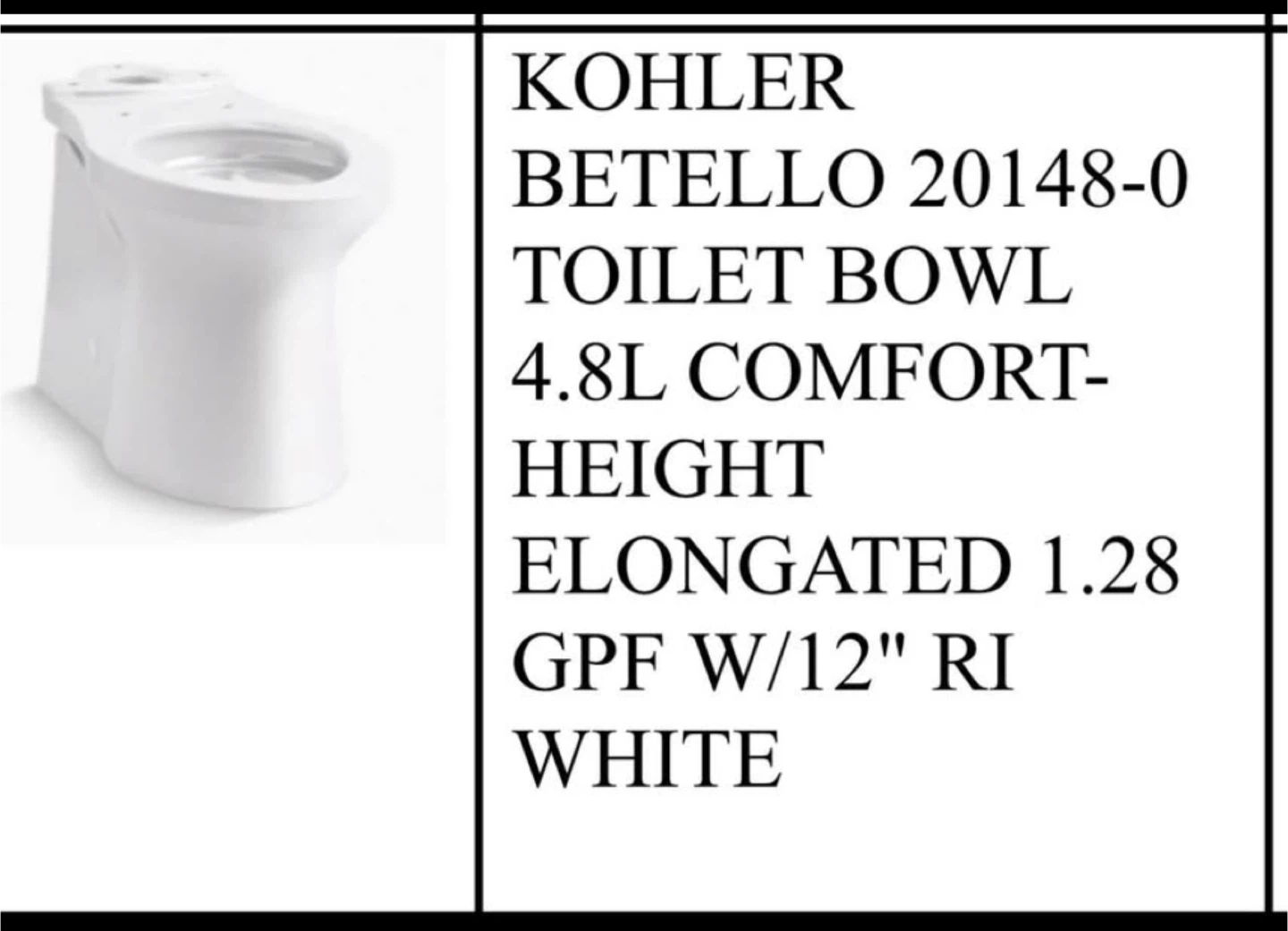 Kohler Betello Toilet Bowl and Tank - White