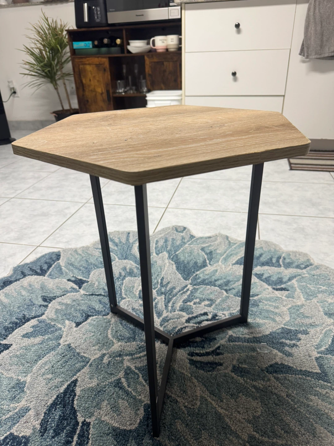 Hexagonal Side Table with Wood Grain Finish