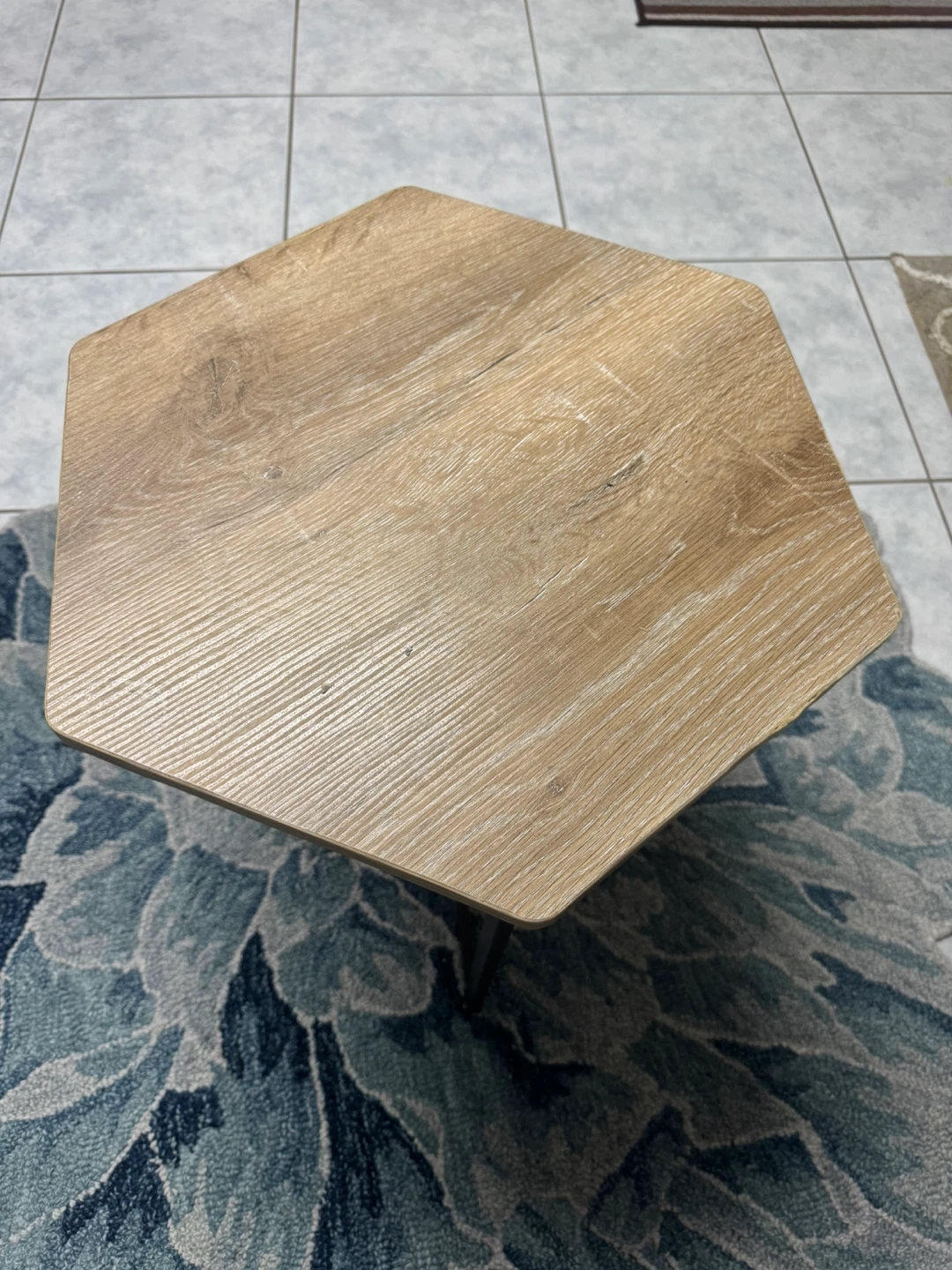 Hexagonal Side Table with Wood Grain Finish - photo 2