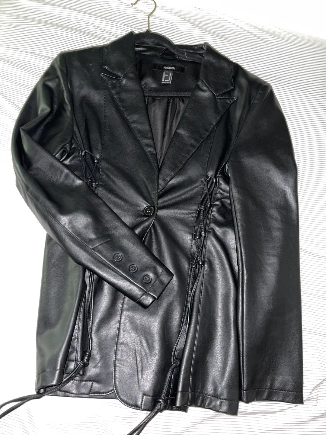 Forever 21 Black Faux Leather Lace-Up Blazer