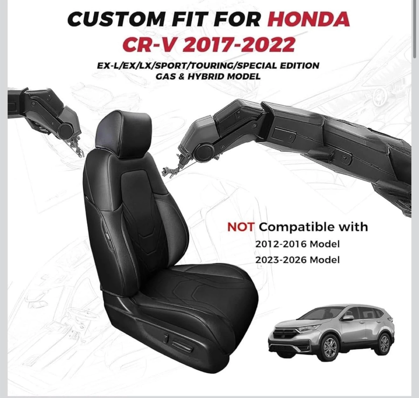 Black Car Seat Covers for Honda CR-V 2017-2022 - photo 2