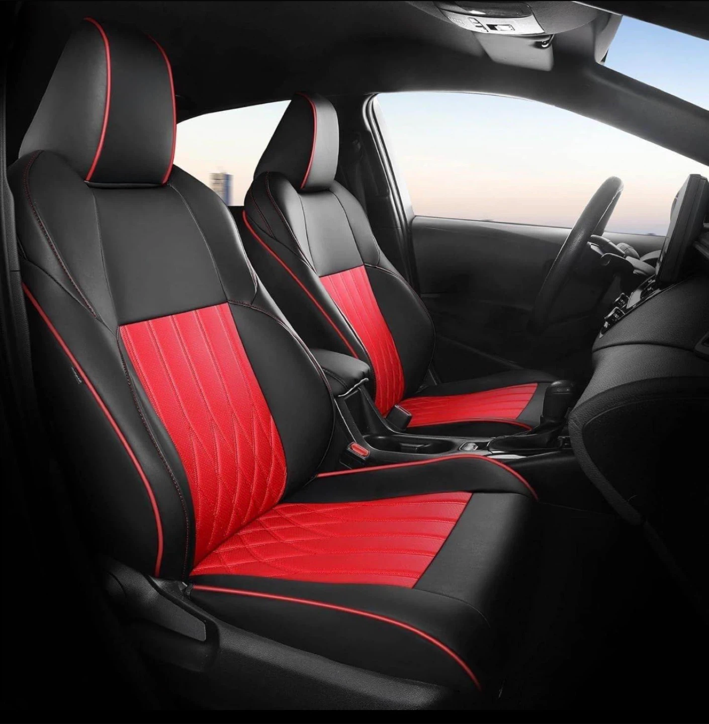 New Toyota Rav 4 Car Seat Covers - Black & Red Faux Leather