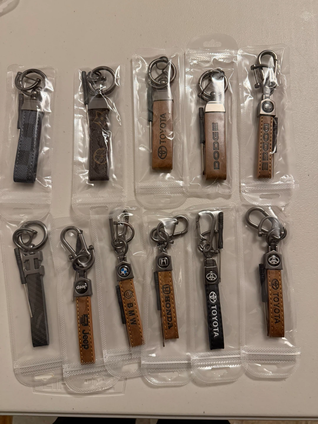 Assorted Car Brand Keychains - Toyota, Dodge, BMW, Honda, Jeep