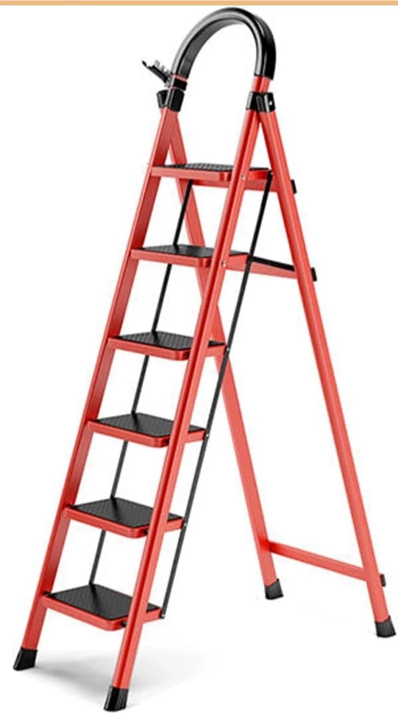 Red 6-Step Folding Ladder with Wide Anti-Slip Pedals - photo 5