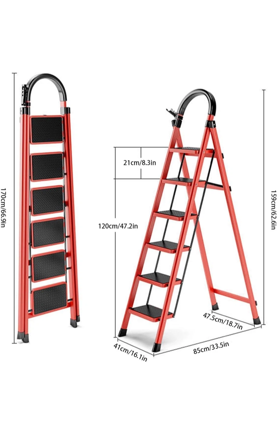 Red 6-Step Folding Ladder with Wide Anti-Slip Pedals