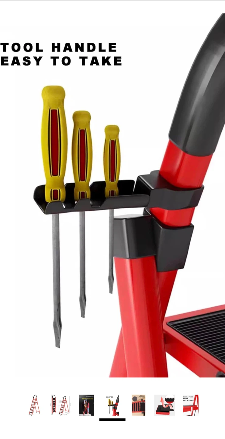 Red 6-Step Folding Ladder with Wide Anti-Slip Pedals - photo 2