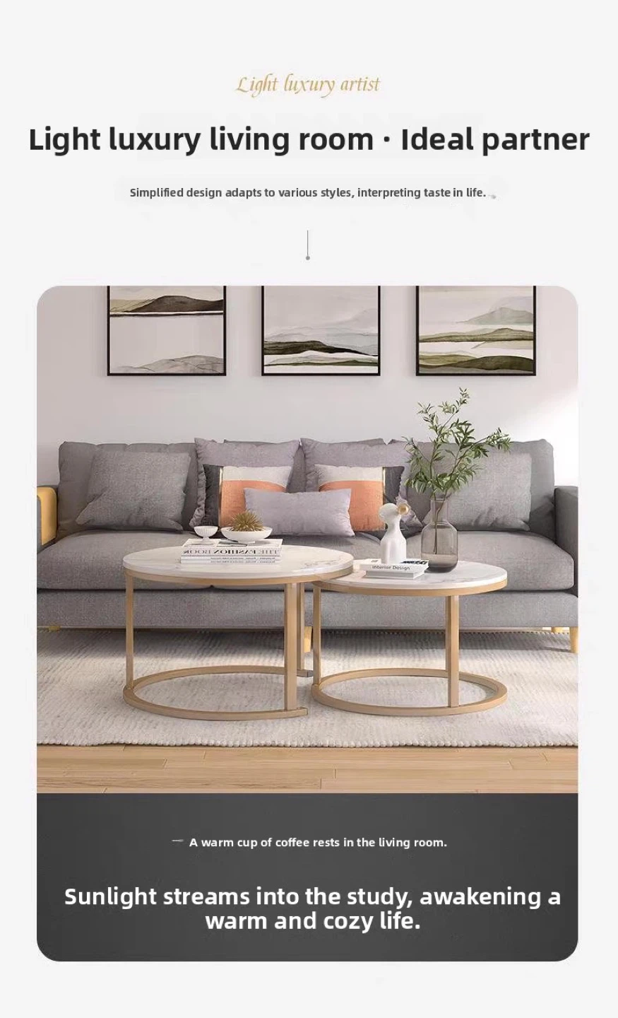 New Set of 2 Nesting Round Coffee Tables - White Marble Look - photo 4