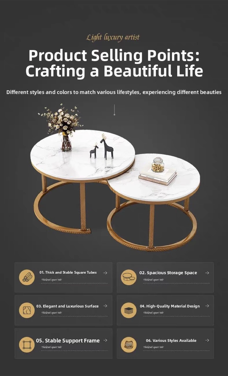 New Set of 2 Nesting Round Coffee Tables - White Marble Look - photo 2