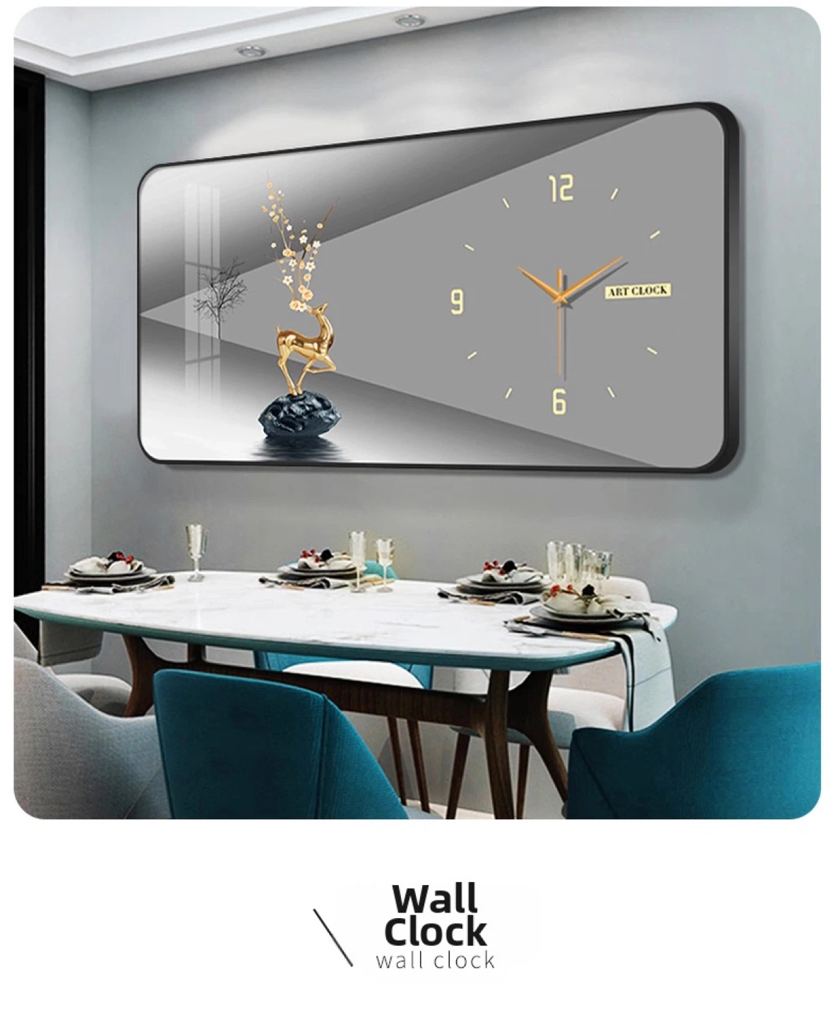 Rectangular Wall Clock with Deer and Floral Design