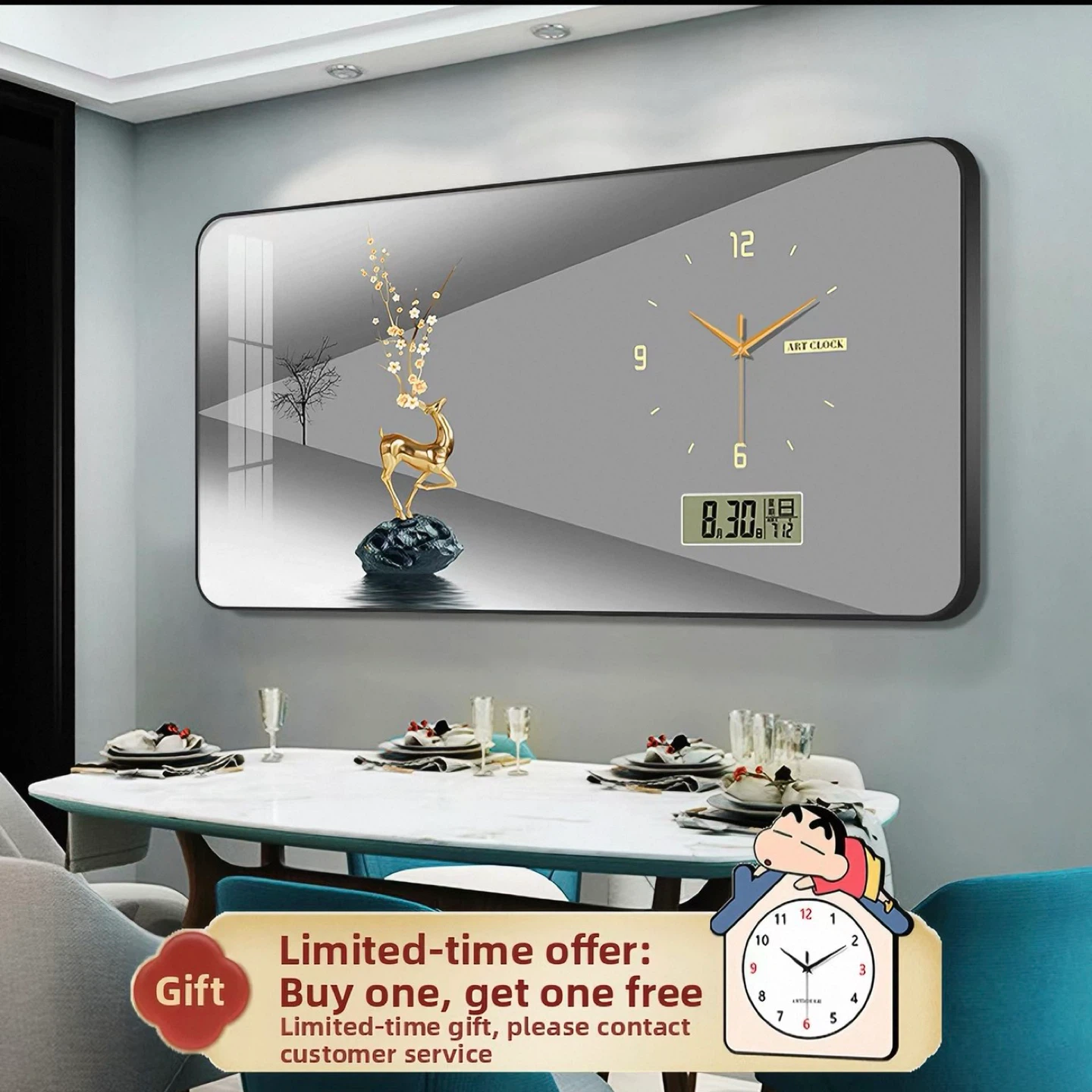 Rectangular Wall Clock with Deer and Floral Design - photo 2