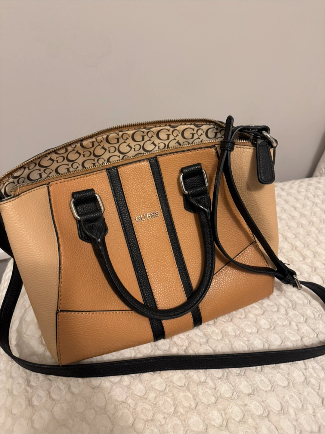 Guess Brown and Tan Satchel Handbag