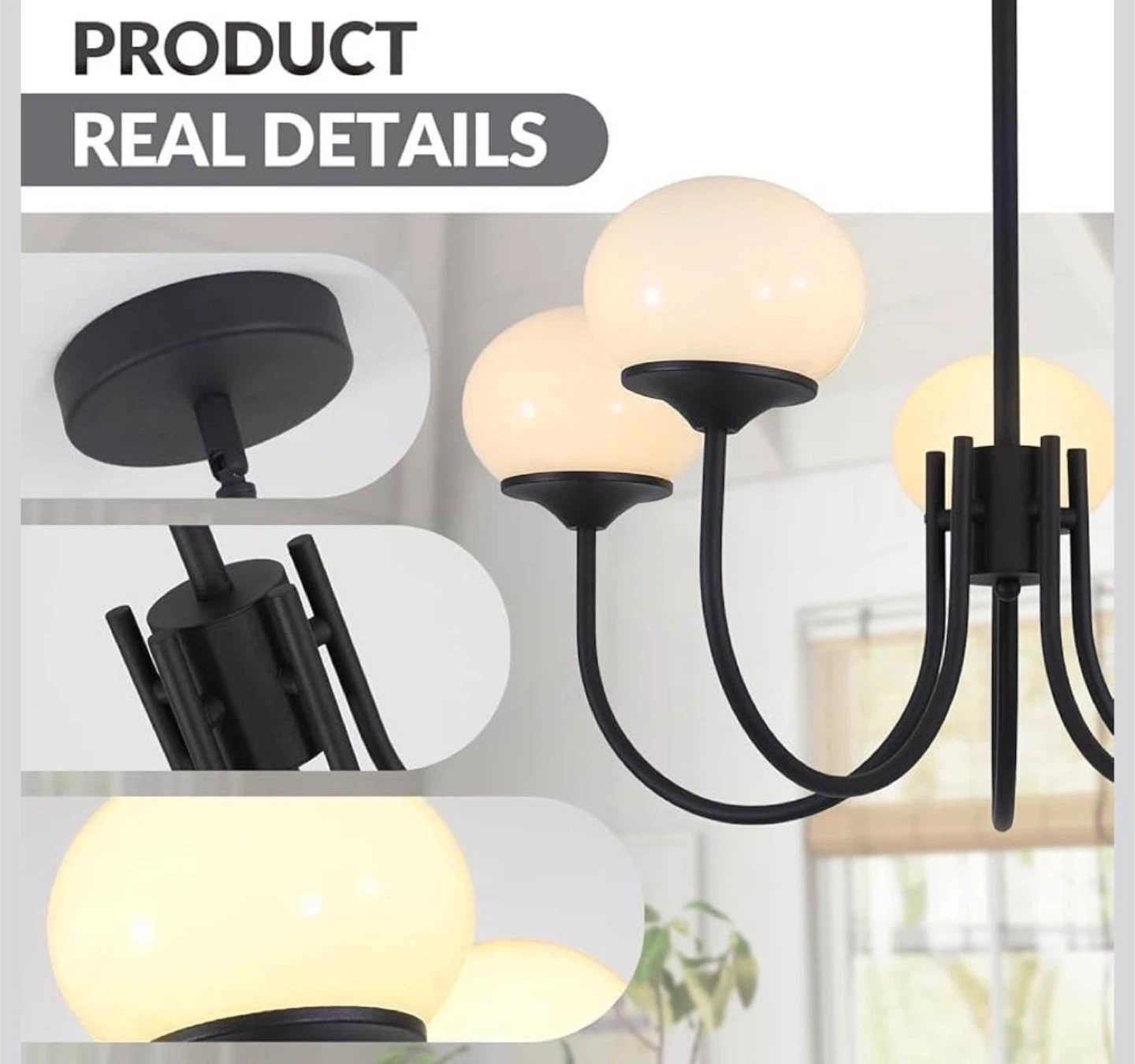 Black Chandelier Light Fixture with 5 Frosted Glass Shades - photo 3