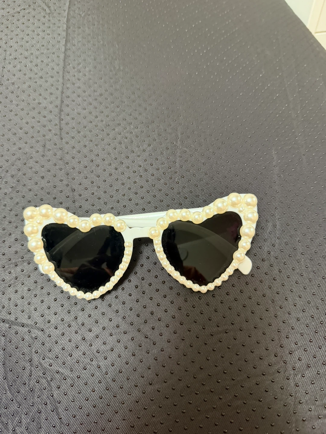White Heart-Shaped Sunglasses with Pearl Embellishments - photo 2
