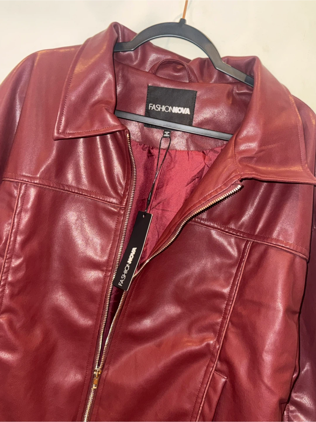 Fashion Nova Faux Leather Bomber Jacket - Burgundy - photo 3