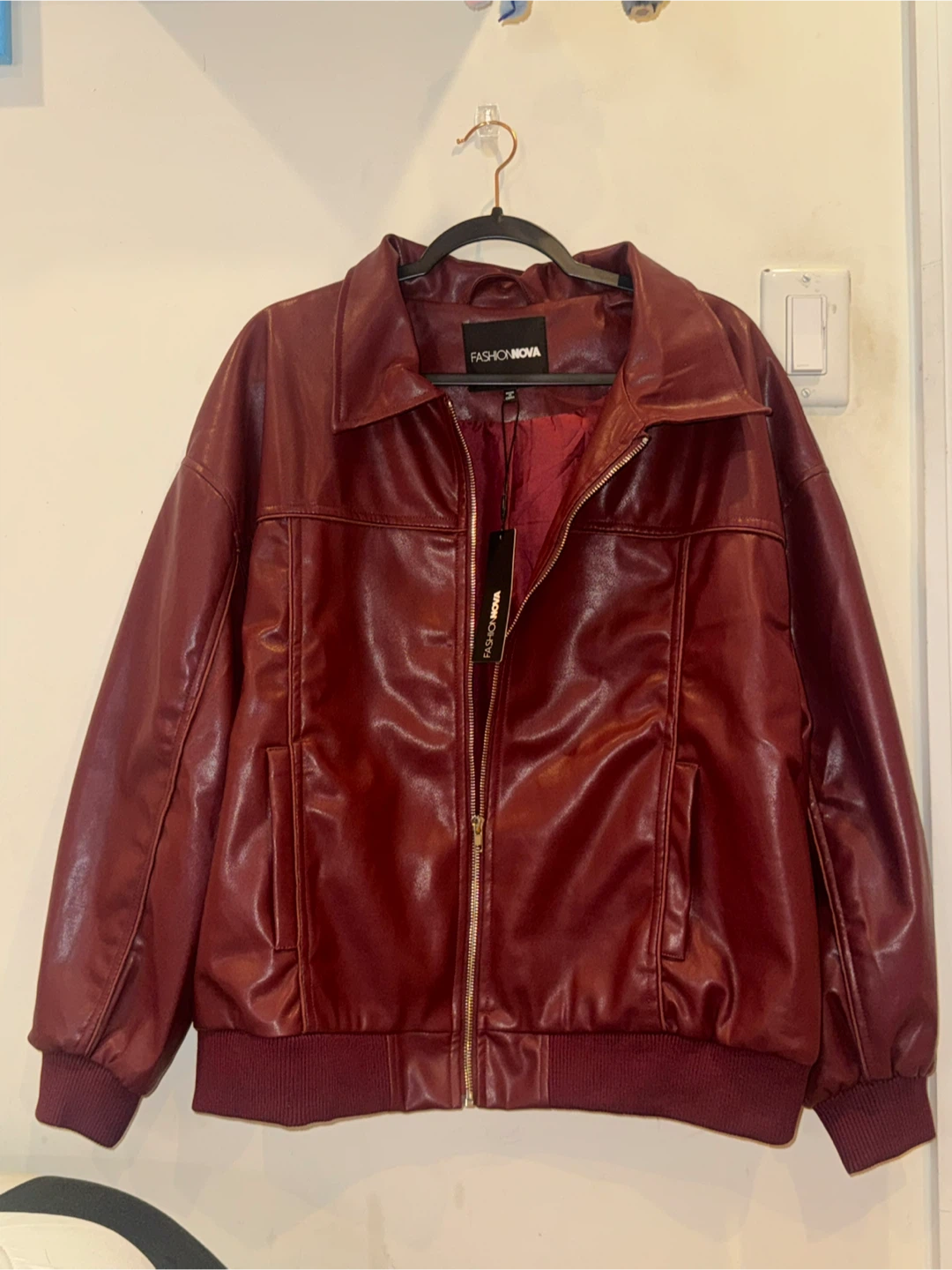 Fashion Nova Faux Leather Bomber Jacket - Burgundy - photo 2