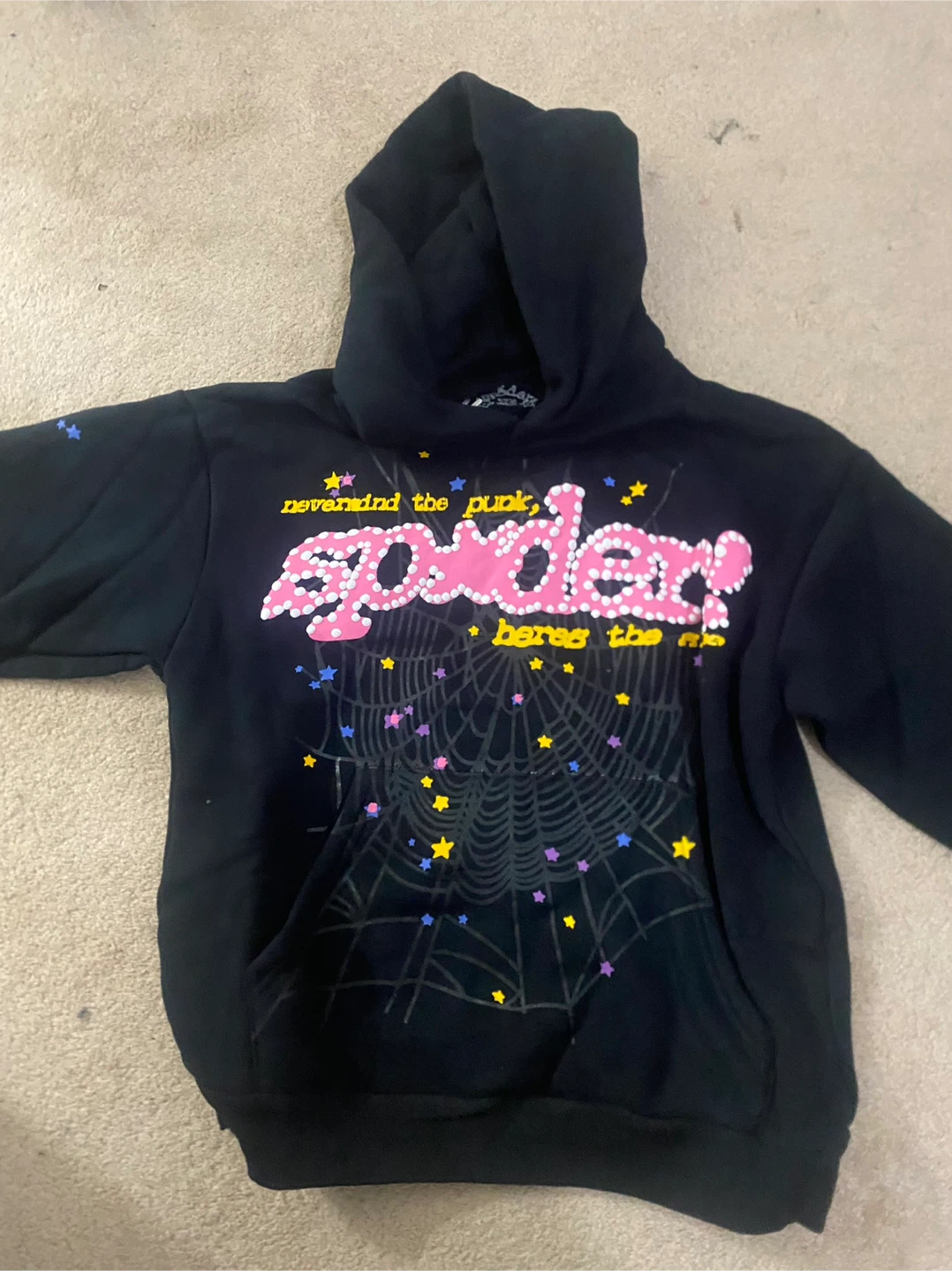 Sp5der hoodie black and pink