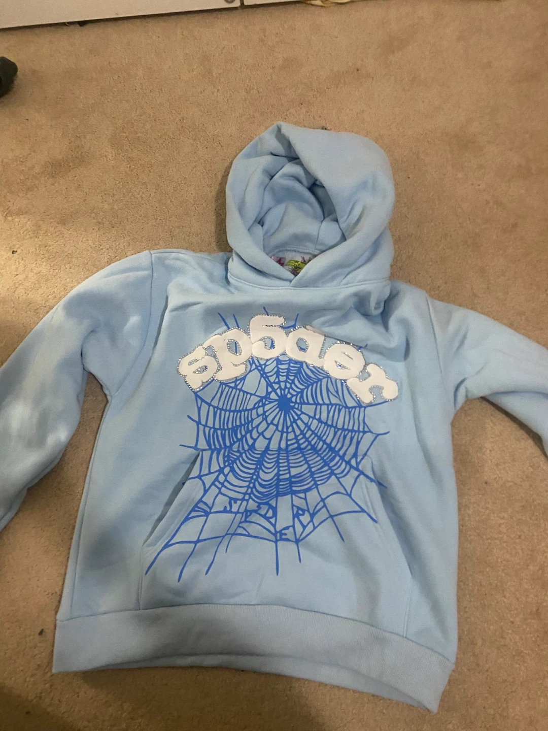 Sp5der Hoodie rhinestones light blue