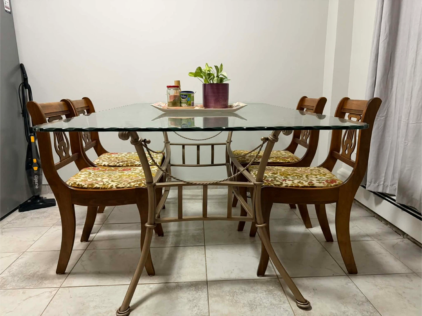 Glass Top Dining Table with 4 Chairs