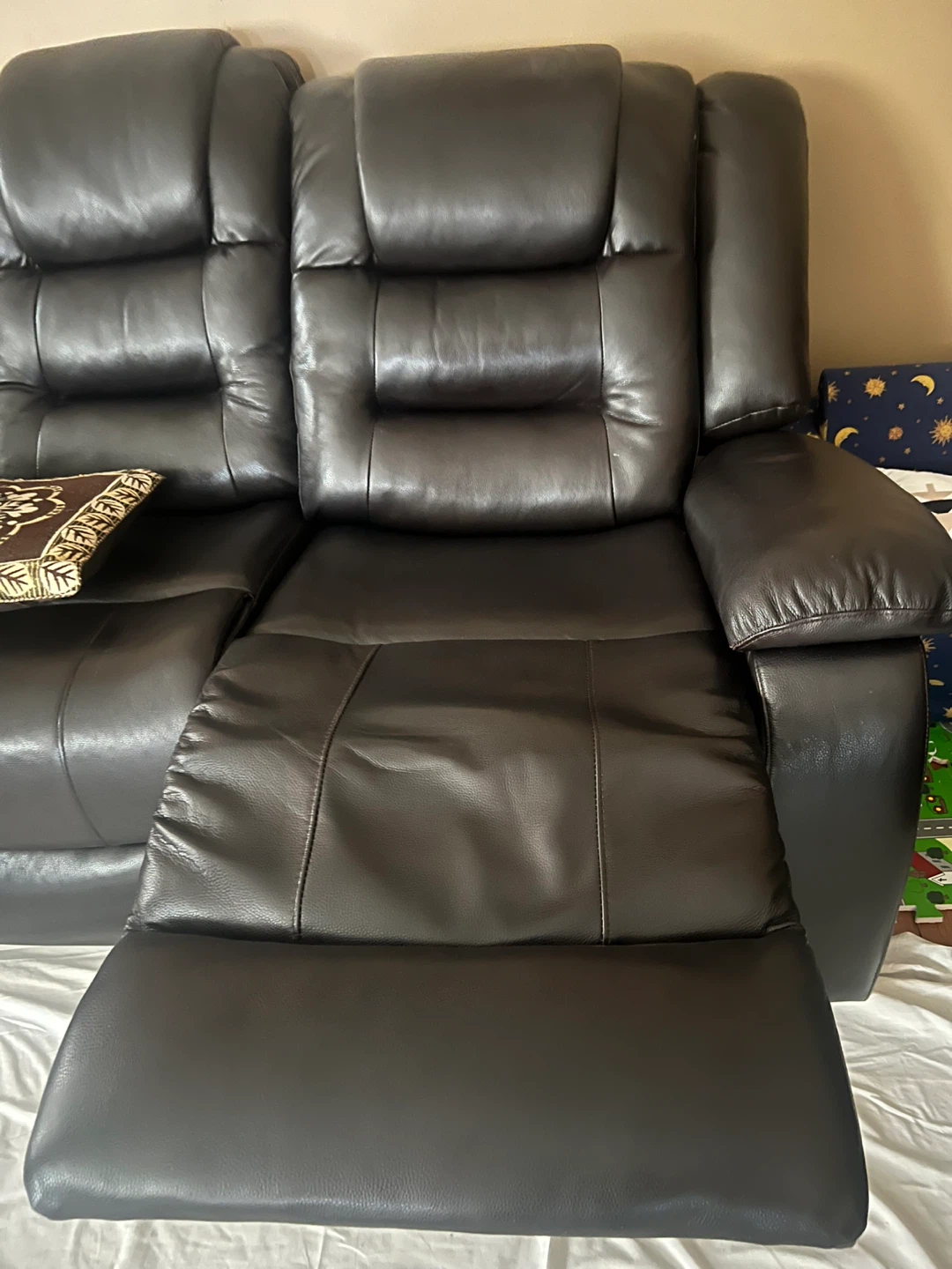 Brown Leather Reclining Sofa (3 seater) - photo 2