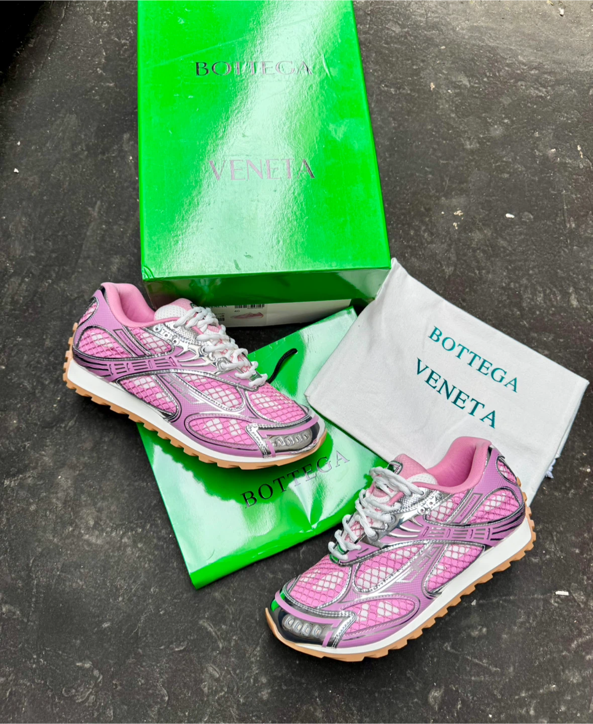 Bottega Veneta Pink Mesh Runner Sneakers