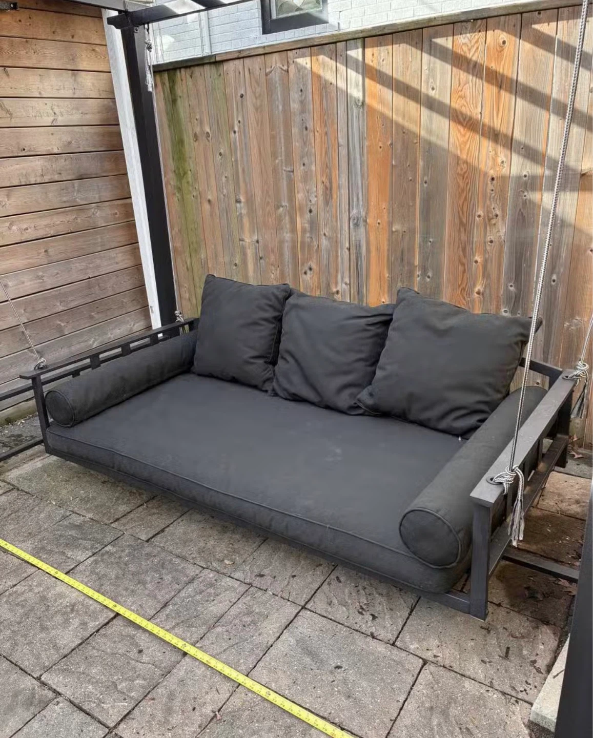 Black Metal Outdoor Swing with Canopy and Cushions - photo 5