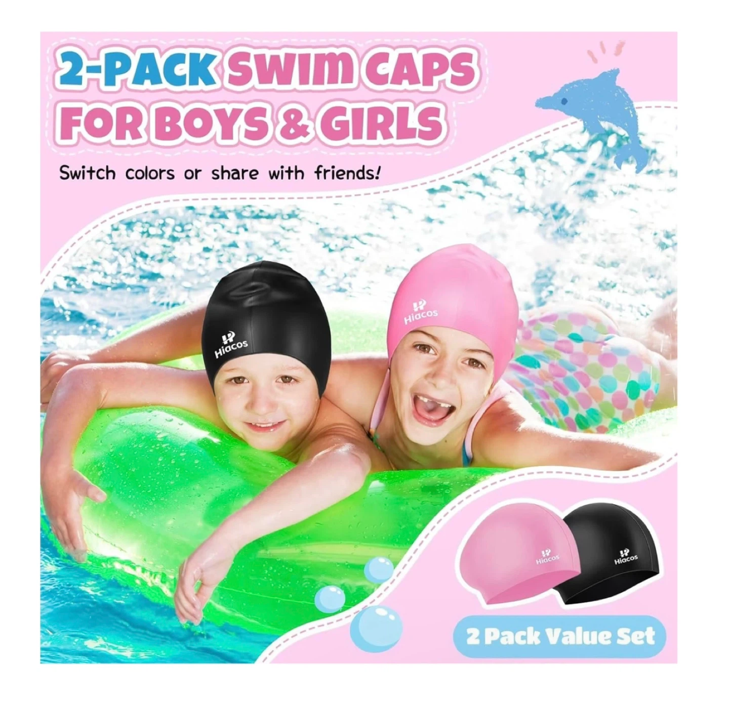 Brand new 2 Pack Kids Swim Cap for Girls Boys - photo 3