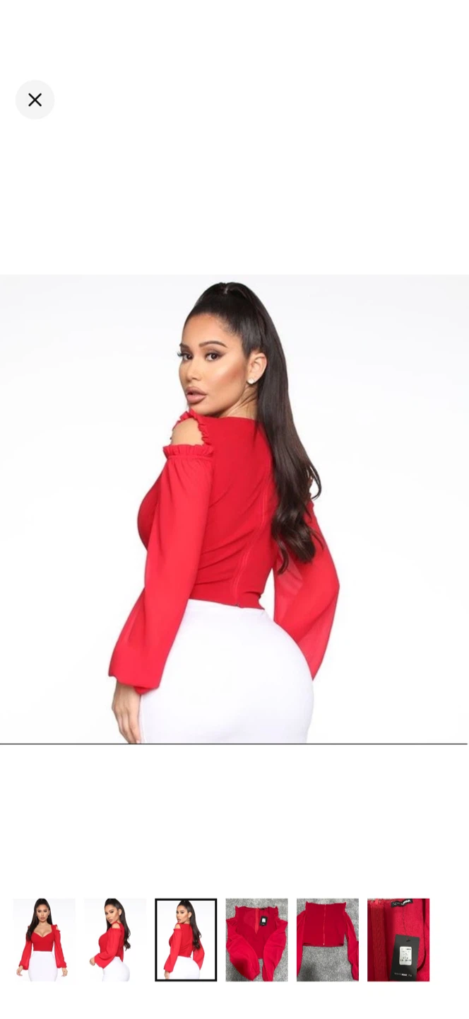 Fashion Nova Red Cold Shoulder Long Sleeve Crop Top - photo 3