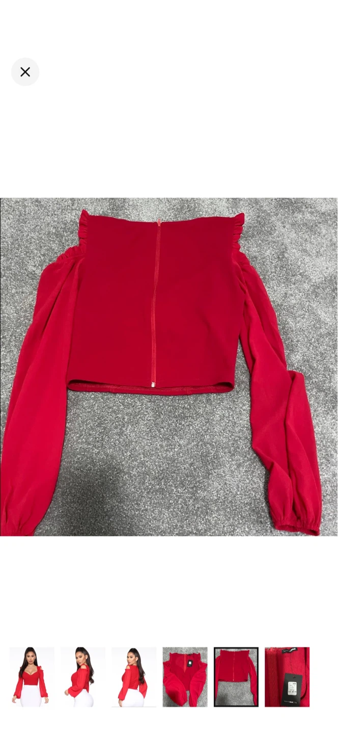 Fashion Nova Red Cold Shoulder Long Sleeve Crop Top - photo 4