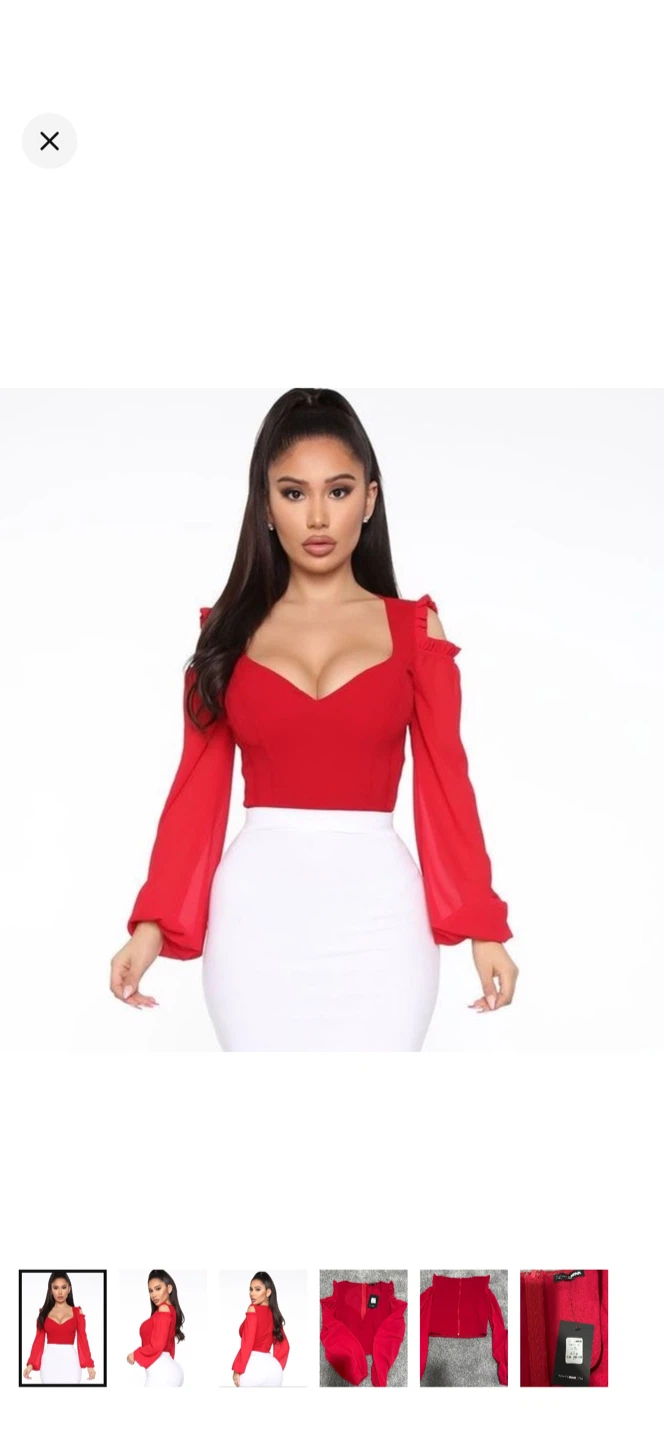 Fashion Nova Red Cold Shoulder Long Sleeve Crop Top - photo 2