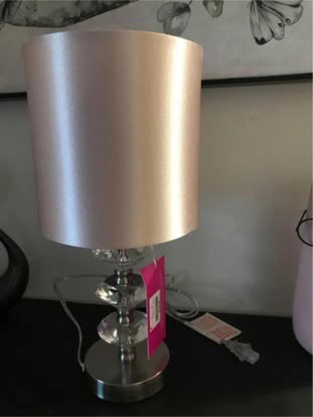 Pink Satin Drum Lampshade with Crystal Base