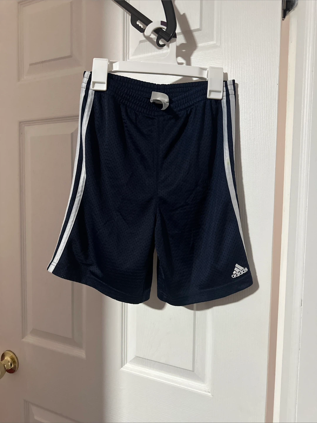 Adidas Kids Navy Athletic Shorts with White Stripes
